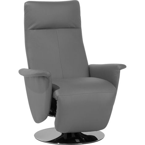 Sillón reclinable tapizado en piel sintética gris base de metal reposapiés extraíble respaldo alto minimalista moderno Prime (1/5)