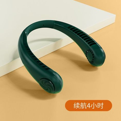 Ventilateur de cou portable USB, petit format, idéal pour les personnes paresseuses, sans ampoules, rechargeable, avec fonction de climatisation. Ventilateur électrique en plastique vert. (1/4)