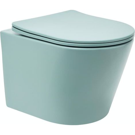 Infinitio Wand-WC spülrandlos aus Keramik mit SoftClose-Sitz, Grün matt (SATINF010RREXPLGEM)