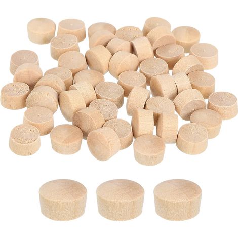 60Pcs Bouchons à Bouton en Bois, 9mm Tête Plate Bouchons de Trou de Vis en Bois Dur, Capuchons en Bois, Bouchons pour Meubles, Travail du Bois, Artisanat (10mm x 9mm) (1/5)
