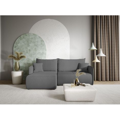 Ecksofa Sofa mit Schlaffunktion CALGARY Stoff Curio Dunkelgrau Ottomane Links (1/4)