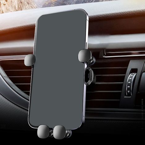 Support téléphone voiture gravité renforcé, fixation automatique mains libres pour grille d'aération, compatible smartphones 4,7-6,9 pouces, gris (1/5)