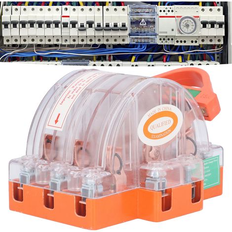 Interruptor de cuchilla trifásico con LED, protección contra descargas eléctricas, 63 A, 380 V CA, transparente, para generadores. (1/5)