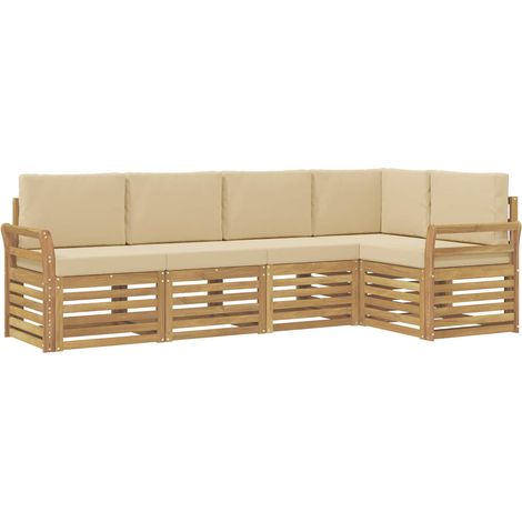 Ensemble de canapés d'extérieur 5 pc Blanc et Beige Polyester vidaXL