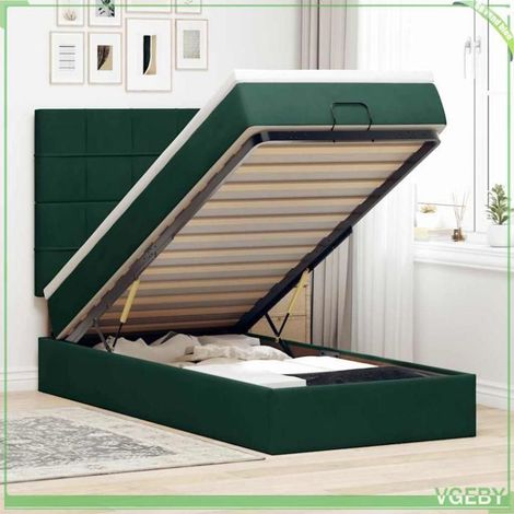 Cadre de lit ottoman avec matelas - 3313436 - velours vert foncé - 80x200 cm - rangement hydraulique (1/5)