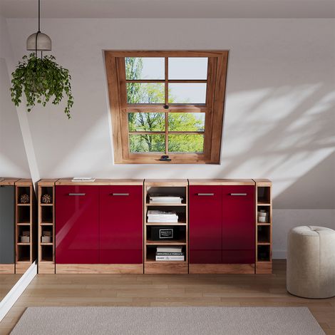 Set di mobili sottotetto Rion, Rosso lucido, 210 cm Set di 5 carcasse armadio profondità 60 cm, Vicco (1/5)