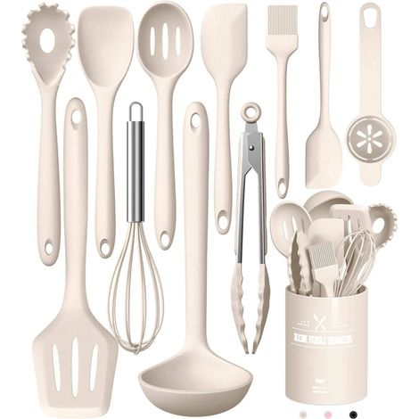 Juego de 12 utensilios de cocina de silicona resistente al calor con estante fácil de limpiar (1/5)