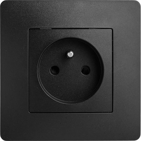1 Prise Électrique 2P+T, 16A Avec Terre, Plastique Noir, Installation Encastrée, Pour Rénovation (1/2)