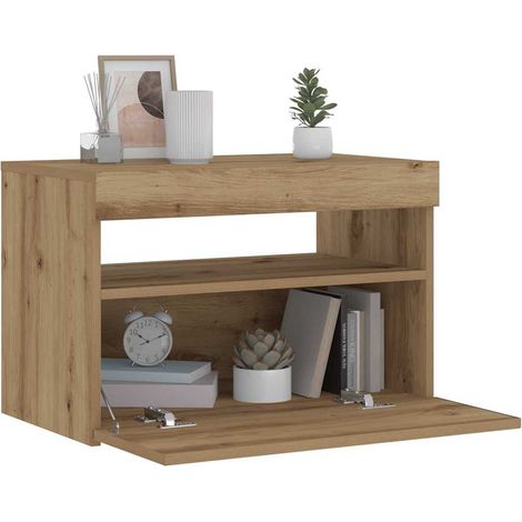 vidaXL Bedside Cabinet with LED Lights Artisan Oak 60x35x40 cm Engineered Wood