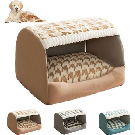 Couchage pour chien, lit pour chien pliable et chaud, niche d'intérieur avec tapis amovible, lavable en machine, convient aux chiens de 5Kg - Brun (1/5)
