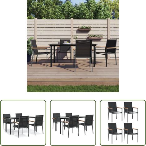 vidaXL Salle à manger extérieure - Ensemble à manger de jardin 5 pcs noir textilène et acier (1/5)