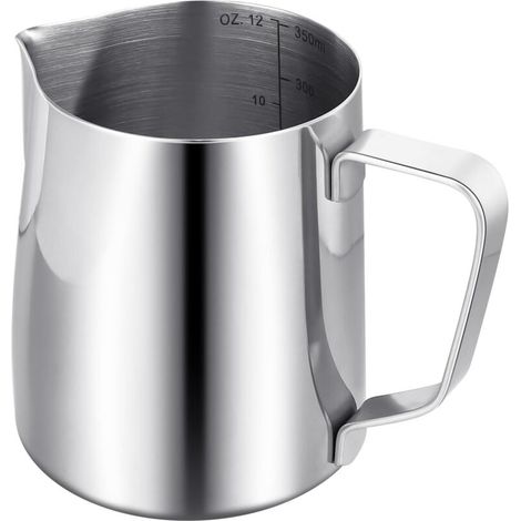 Pichet Mousseur à Lait pour Machine à Café,Pichet à Lait en Acier Inox 304 de 350 ml/12 oz,Accessoires de Barista en Métal pour Cappuccino Latte et Expresso,Passe au Lave-vaisselle