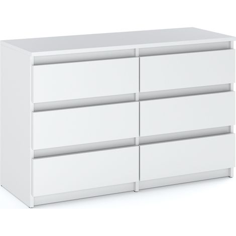 Buffet blanc 100 cm – Commode à 6 tiroirs avec glissières à billes – Meuble de salon moderne – Facile à monter et à nettoyer