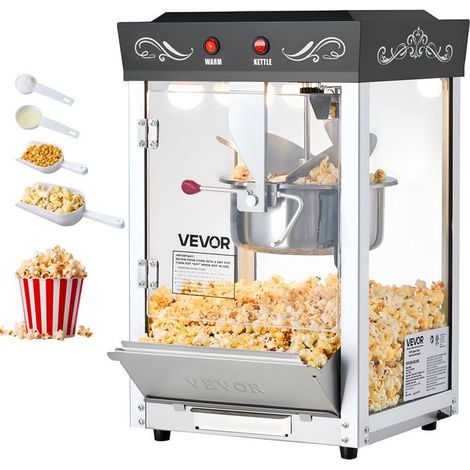 Máquina para hacer palomitas de maíz VEVOR, 850 W, 8 oz, 48 tazas, vidrio templado, de sobremesa, rojo, negro, N/A