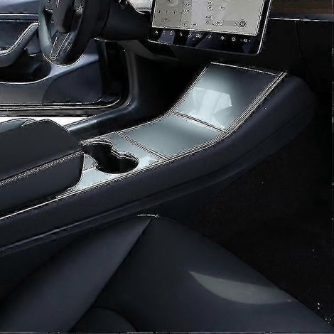 Geformte Abdeckung für die Mittelkonsole des Tesla Model 3 (2018–2020), inklusive Getränkehalterblende und selbstklebender Zierleiste, silberfarben