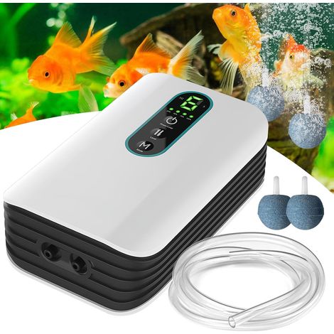 Pompe à Air pour Aquarium: Pompe à Oxygène avec 2 Sorties, Blanche Pompe a Air Silencieuse Rechargeable par USB, Pompe à Air Multifonctionnelle Portable avec Pierre à Air pour Panne de Courant
