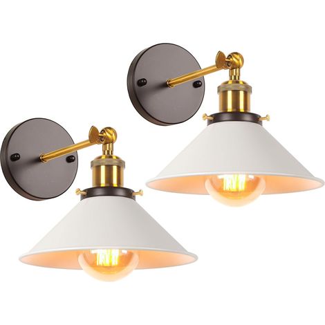 Lot de 2 Applique Murale Industrielle Lampe de Plafond de Style Edison Métal Plafonnier Rétro avec Rotation à 180 Degrés - 22CM, Noir + Blanc (1/5)
