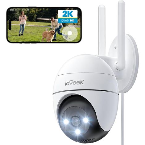 Iegeek – Caméra de surveillance extérieure 2K WiFi – Vision nocturne couleur – Détection humaine – Pan/Tilt 355°/120° – Résistante aux UV IP65 (1/5)