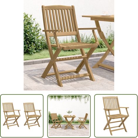 The Living Store Chaises pliables de jardin lot de 2 bois massif d'acacia - Chaise De Jardin - Fauteuil De Jardin - Mobilier De Jardin - Acacia - Bois Massif (1/5)