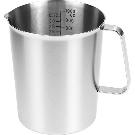 Verre mesureur en acier inoxydable 304, 1000 ML verre doseur cuisine avec 3 échelles de mesure, y compris les échelles en tasses, ML, OZ (1/5)
