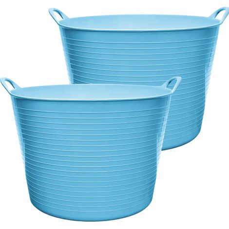Garronda Lot de 2 seaux flexibles en polypropylène 42 L bacs universels usage maison jardin garage atelier coffre rangement transport poignées intégrées robustes GD-0183 (Bleu)