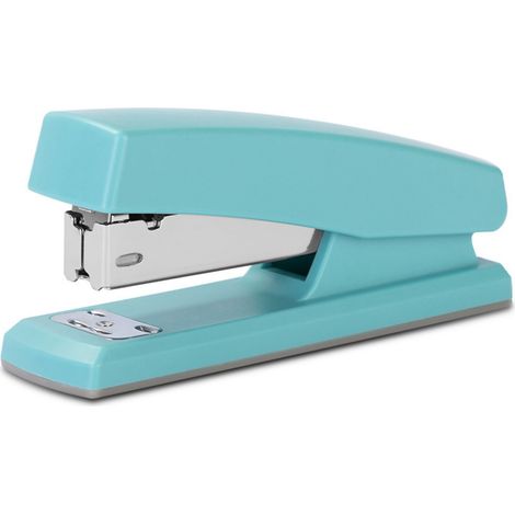 Agrafeuse 20 feuilles, format moyen, ergonomique et multifonctionnelle, facile à utiliser, pour le bureau et l'école, bleu clair. (1/4)
