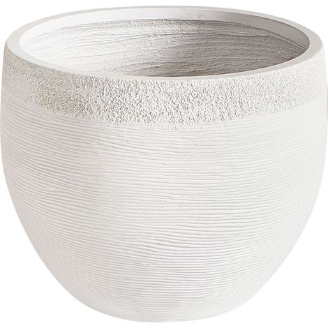 Vaso tondo in fibra di argilla e pietra bianca 38 x 38 x 30 cm Zakros (1/5)