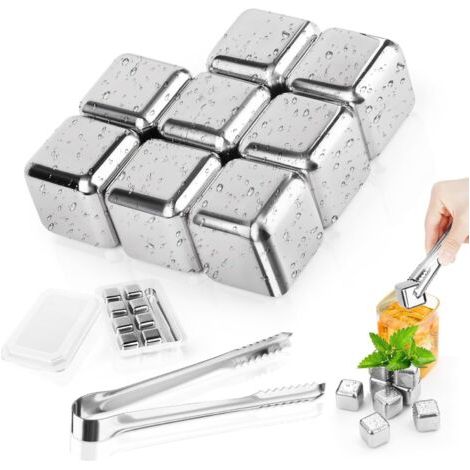 QORVA-Glaçons congelés en Acier Inoxydable，Lot de 8 glaçons réutilisables en Acier Inoxydable de qualité Alimentaire，pour Cocktails,Amateurs de Whisky，vin, jus de Boisson ou Limonade，Clip
