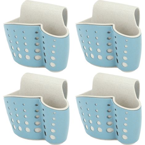 Set mit 4 Spülschwämmen aus PP, doppellagig, mit verstellbarem Riemen, Seifenschale und Wasserablauf für Küche und Bad, blau (1/5)
