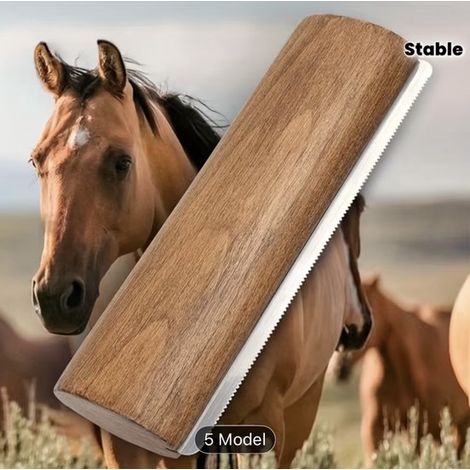 Brosse en bois pour chevaux, outil de toilettage en bois, brosse à dents en acier inoxydable, manche long ergonomique, soin du pelage sans douleur pour les poils courts et longs (1/4)