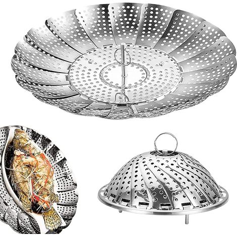 Vaporiera pieghevole in acciaio inossidabile, griglia per cottura a vapore per uso alimentare, cestello per cottura a vapore pieghevole utilizzato per pentole di diverse dimensioni, adatto per cucinar