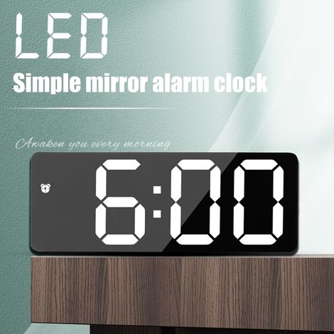 LED-Digitalwecker mit Sprachsteuerung und Temperaturanzeige, Nachttischwecker mit einstellbarer Helligkeit, Spiegelwecker (1/4)