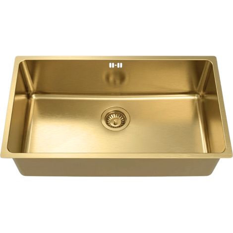 Essebagno Inoxa Spüle 1 großes Becken allein 76x44 aus gebürstetem goldfarbenem Edelstahl