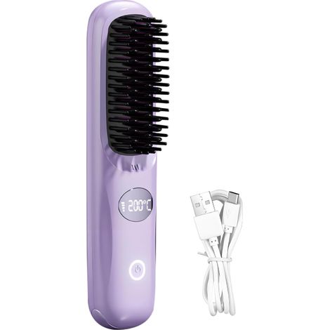 Lisseur à cheveux sans fil, lisseur de voyage portable, mini lisseur ionique, revêtement céramique, léger et pratique pour des retouches rapides, violet (chargeur non inclus). (1/5)