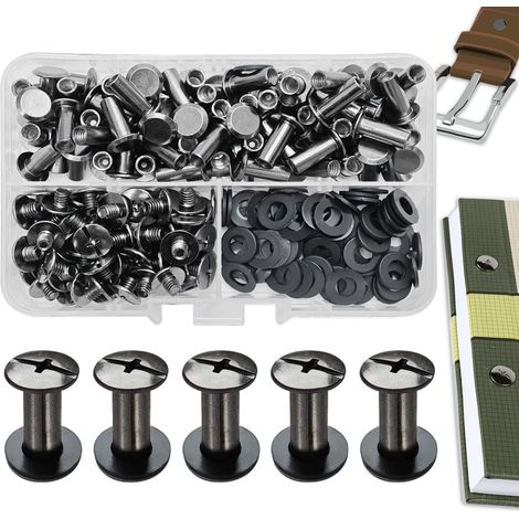 70 Kits Vis Chicago Screws,M512mm Vis de Livre,Rivet a Visser de remplacement en métal pour sacs, livres, colliers, sacs à dos, laisses de chien, laisses (Noir Brillant) (1/5)