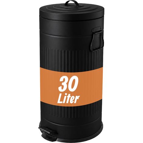 Relaxdays Mülleimer, 30 Liter, Küche, entnehmbarer Inneneimer, Fußpedal, Softclose, Metall, Retro Tretmülleimer, schwarz