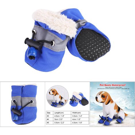 Ensemble de 4 paires de chaussures, bottes et chaussettes antidérapantes pour chien, en coton doux rembourré, bleues 4