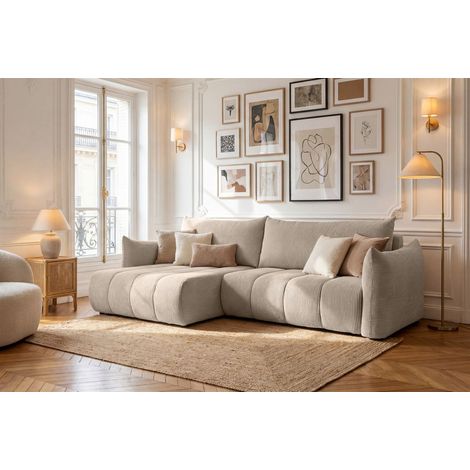 Ecksofa Schlafsofa ONTARIO in Stoff Poso Beige Ottomane Links