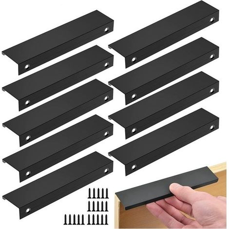 Lot de 10 poignées invisibles noir 96 mm entraxe - aluminium 120x32x18 mm + 20 vis (1/5)