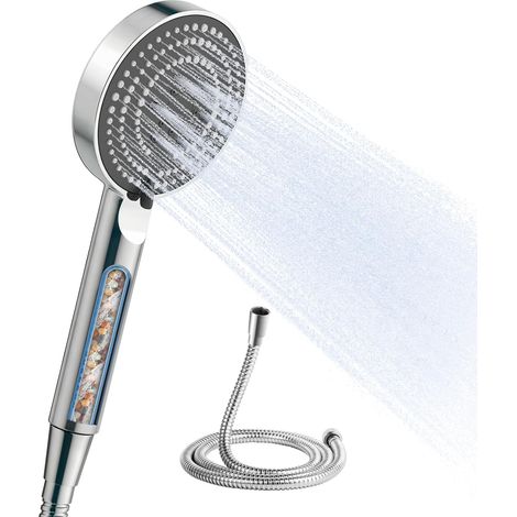 Pommeau de Douche avec Tuyau de 1.6m, 6 Modes Pommeau Douche Anti Calcaire Multi-niveaux, Douchette Haute Pression, Economie Deau, pour Eau Dure, Léger et Maniable, Chrome (1/5)