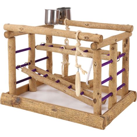 Échelle pour oiseaux, jouet pour cage à perroquets, balançoire en bois avec plateau de jeu et mangeoires pour l'entraînement des petits oiseaux et perroquets