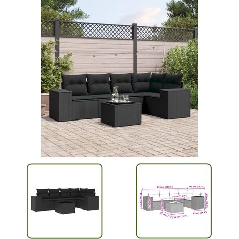 The Living Store Salon de jardin 6 pcs avec coussins noir résine tressée - Ensemble Salon De Jardin - Meuble De Jardin - Résine Tressée - Rotin Synthétique - Mobilier Extérieur (1/3)