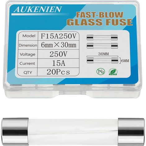 15A 250V 6x30MM Fusible Verre 15 Ampère Fusibles en Verre à Fusion Rapide pour Électroménager (1/5)