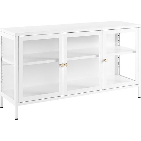 Commode Moderne en Acier Étagères avec 3 Portes Verre Sécurité Blanc Newport (1/5)
