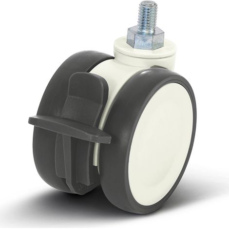 Roulette pivotante double freinée - MESO - Blanche - 75mm - 80kg - Filetage