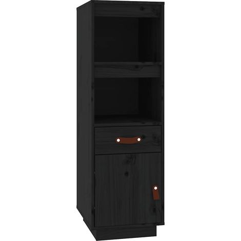 Maison La Vie - Buffet haut pour salon - Meuble de rangement Noir 34x40x108,5 cm Bois massif de pin bu1478