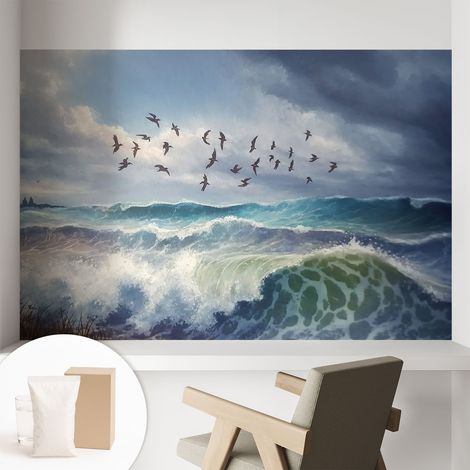 Papier peint intissé mural avec imprimé motifs décoratifs - style contemporain - Colle incluse gratuite Vagues marines 104x70 cm (1/5)