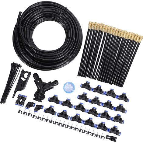 Kit système d'arrosage goutte à goutte 360° réglable 20m 65ft avec 20 buses pour jardin cour pelouse serre, tuyau 8mm double sortie universel (1/5)