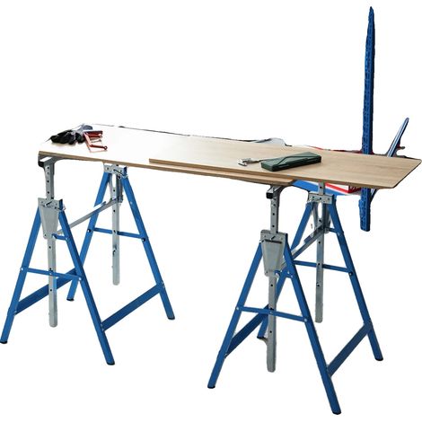 Établi en acier réglable, Capacité de charge 200kg, Hauteur réglable 80-130cm, Dimensions repliées L68 x l11 x H84cm, Taille de la plateforme 68x58cm, Poids 9kg (1/5)