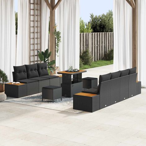 vidaXL Ensemble de canapé de jardin 10 pc 9-Nombre de places Noir (1/5)